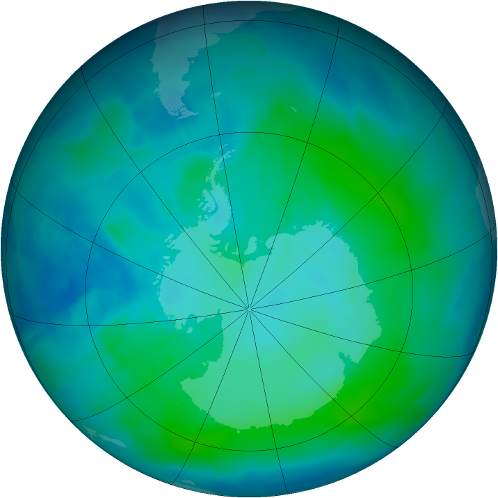 Antarctic ozone map for 25 January 2012